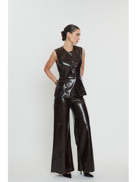 MIX AND MATCH Carina Vest Python Print Καφέ Φίδι Γιλέκο